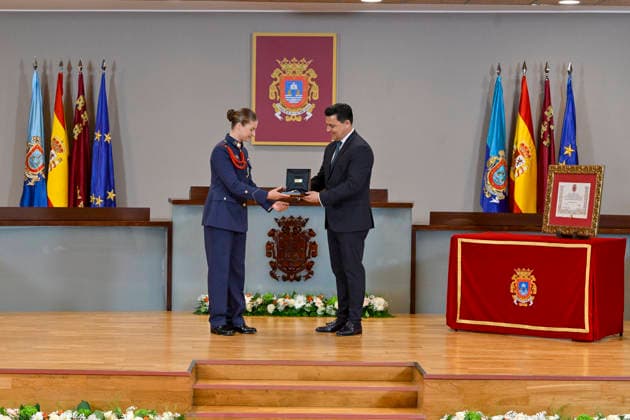 Presentation of the Gold Medal and appointment of Princess Leonor in San Javier Murcia The Princess of Asturias Leonor, accompanied by the mayor of San Javier, José Miguel Luengo d , during the celebration of the institutional act of delivery of the Gold Medal of the Villa and the appointment as adopted daughter, June 3, 2026, in San Javier, Murcia Spain This solemn event, held at the Town Hall of San Javier, recognizes the link of the Princess of Asturias, Leonor de Borbón, with the Murcian municipality due to her period of military training at the General Air Academy AGA located in the town 03 JUNE 2026 Kiko Asunció San Javier, Murcia San Javier, Murcia Espana  Copyright: xKikoxAsuncionx 7568066
