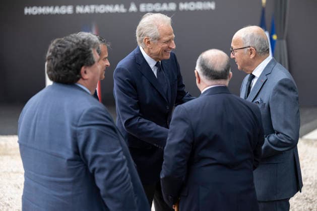 National Tribute To Late French Philosopher And Sociologist Edgar Morin - Paris Manuel Valls, Dominque De Villepin, Laurent Fabius and Bernard Cazeneuve during a national tribute to late French philosopher and sociologist Edgar Morin at the Hotel des Invalides in Paris on June 2, 2026. Edgar Morin has died at the age of 104, on May 29, 2026. Photo by Eliot Blondet ABACAPRESS.COM Paris France France  Copyright: xBlondetxEliot ABACAx