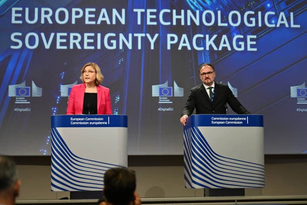 EU Commission Vice-President Virkkunen and Commissioner Jorgensen hold press conference BRUSSELS, BELGIUM - JUNE 03: European Commission Executive Vice-President for Tech Sovereignty, Security and Democracy Henna Virkkunen (L) and European Commissioner for Energy Dan Jorgensen (R) hold a press conference on the Technology Sovereignty Package in Brussels, Belgium, on June 3, 2026. Dursun Aydemir Anadolu Brussels Belgium. Editorial use only. Please get in touch for any other usage.  Copyright: x2026xAnadoluxDursunxAydemirx