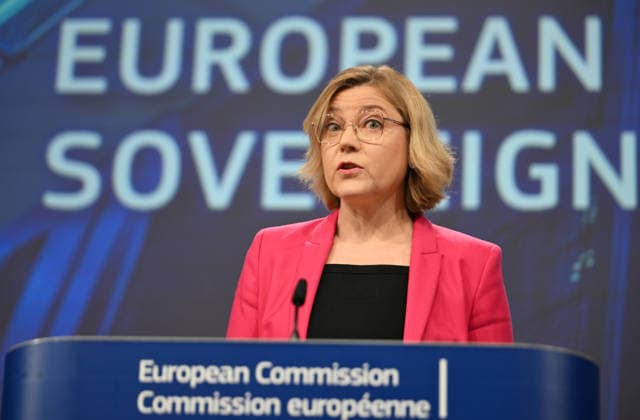 EU Commission Vice-President Virkkunen and Commissioner Jorgensen hold press conference BRUSSELS, BELGIUM - JUNE 03: European Commission Executive Vice-President for Tech Sovereignty, Security and Democracy Henna Virkkunen and European Commissioner for Energy Dan Jorgensen (not seen) hold a press conference on the Technology Sovereignty Package in Brussels, Belgium, on June 3, 2026. Dursun Aydemir Anadolu Brussels Belgium. Editorial use only. Please get in touch for any other usage.  Copyright: x2026xAnadoluxDursunxAydemirx
