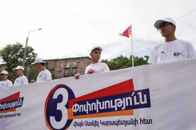 ARMENIA, YEREVAN - JUNE 3, 2026: Activists gather in Merglyan Park to rally for Strong Armenia ahead of the June 7 election to the National Assembly. Alexander Patrin TASS  93332057
