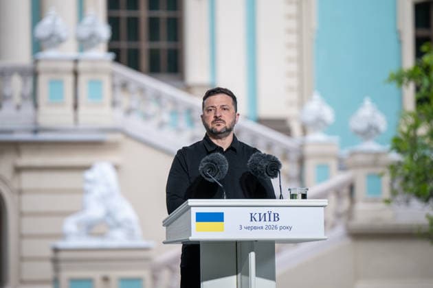 Volodymyr Zelenskyy and Mark Rutte speak at joint press conference in Kyiv KYIV, UKRAINE - JUNE 3: Ukrainian President Volodymyr Zelenskyy and NATO Secretary General Mark Rutte (not seen) hold a joint press conference in Kyiv, Ukraine, on June 3, 2026. Danylo Antoniuk Anadolu Kyiv Ukraine. Editorial use only. Please get in touch for any other usage.  Copyright: x2026xAnadoluxDanyloxAntoniukx