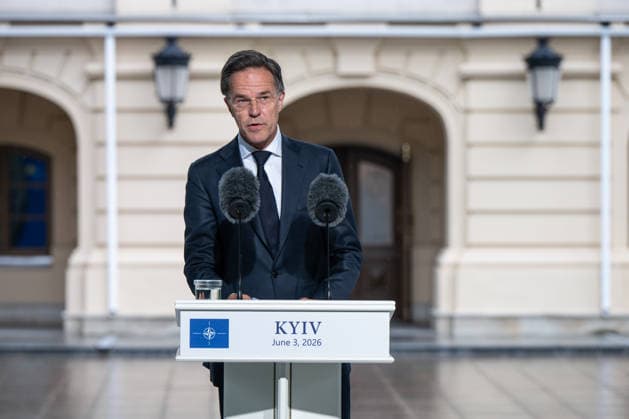 Volodymyr Zelenskyy and Mark Rutte speak at joint press conference in Kyiv KYIV, UKRAINE - JUNE 3: NATO Secretary General Mark Rutte and Ukrainian President Volodymyr Zelenskyy (not seen) hold a joint press conference in Kyiv, Ukraine, on June 3, 2026. Danylo Antoniuk Anadolu Kyiv Ukraine. Editorial use only. Please get in touch for any other usage.  Copyright: x2026xAnadoluxDanyloxAntoniukx