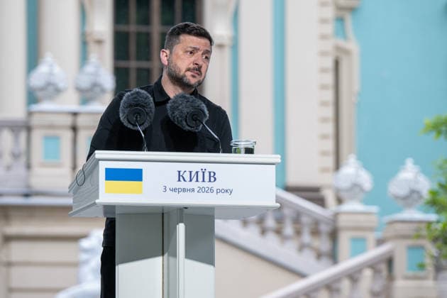 Volodymyr Zelenskyy and Mark Rutte speak at joint press conference in Kyiv KYIV, UKRAINE - JUNE 3: Ukrainian President Volodymyr Zelenskyy and NATO Secretary General Mark Rutte (not seen) hold a joint press conference in Kyiv, Ukraine, on June 3, 2026. Danylo Antoniuk Anadolu Kyiv Ukraine. Editorial use only. Please get in touch for any other usage.  Copyright: x2026xAnadoluxDanyloxAntoniukx