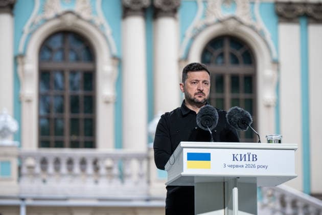 Volodymyr Zelenskyy and Mark Rutte speak at joint press conference in Kyiv KYIV, UKRAINE - JUNE 3: Ukrainian President Volodymyr Zelenskyy and NATO Secretary General Mark Rutte (not seen) hold a joint press conference in Kyiv, Ukraine, on June 3, 2026. Danylo Antoniuk Anadolu Kyiv Ukraine. Editorial use only. Please get in touch for any other usage.  Copyright: x2026xAnadoluxDanyloxAntoniukx