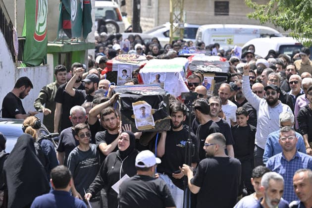 Funeral ceremony held in Wardaniyeh for a family of six WARDANIYEH, LEBANON - JUNE 3: People attend a funeral ceremony held for a family of six, consisting of a father, mother, and four children, who lost their lives in an Israeli strike on the town of Al-Mariwaniyeh, in Wardaniyeh, southern Lebanon, on June 3, 2026. Houssam Shbaro Anadolu Wardaniyeh Lebanon. Editorial use only. Please get in touch for any other usage.  Copyright: x2026xAnadoluxHoussamxShbarox