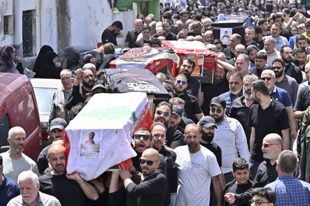 Funeral ceremony held in Wardaniyeh for a family of six WARDANIYEH, LEBANON - JUNE 3: People attend a funeral ceremony held for a family of six, consisting of a father, mother, and four children, who lost their lives in an Israeli strike on the town of Al-Mariwaniyeh, in Wardaniyeh, southern Lebanon, on June 3, 2026. Houssam Shbaro Anadolu Wardaniyeh Lebanon. Editorial use only. Please get in touch for any other usage.  Copyright: x2026xAnadoluxHoussamxShbarox