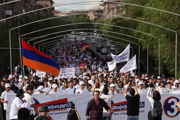 ARMENIA, YEREVAN - JUNE 3, 2026: Activists take part in a march for Strong Armenia ahead of the June 7 election to the National Assembly Yerevan Armenia  - ZUMAt113 20260603_zaa_t113_663 Copyright: xAlexanderxPatrinx