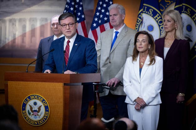 House GOP Presser WASHINGTON, DC - JUNE 3: Speaker of the House Mike Johnson (R-LA) speaks at a press conference with other members of House Republican leadership at the U.S. Capitol in Washington, DC on June 3, 2026. Nathan Posner Anadolu Washington DC United States. Editorial use only. Please get in touch for any other usage.  Copyright: x2026xAnadoluxNathanxPosnerx
