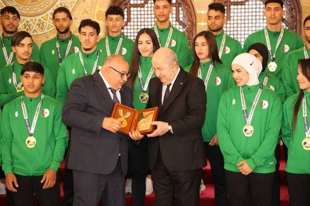 Algerian President honors champion athletes at People’s Palace ceremony Algerian President Abdelmadjid Tebboune attends a ceremony honoring a group of Algerian athletes who achieved titles in continental and international competitions at the People’s Palace in Algiers, Algeria, on June 3, 2026. The ceremony was held in recognition of their sporting achievements and their representation of Algeria in international events. Photo by Algerian Presidency Office Algeria Algeria Algeria 030626_Algiers_ÙAPO_00(10) Copyright: xapaimagesxAlgerianxPresidencyxOfficex xapaimagesx