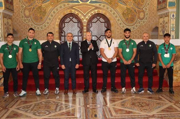 Algerian President honors champion athletes at People’s Palace ceremony Algerian President Abdelmadjid Tebboune attends a ceremony honoring a group of Algerian athletes who achieved titles in continental and international competitions at the People’s Palace in Algiers, Algeria, on June 3, 2026. The ceremony was held in recognition of their sporting achievements and their representation of Algeria in international events. Photo by Algerian Presidency Office Algeria Algeria Algeria 030626_Algiers_ÙAPO_00(18) Copyright: xapaimagesxAlgerianxPresidencyxOfficex xapaimagesx