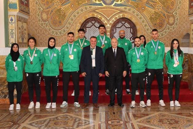 Algerian President honors champion athletes at People’s Palace ceremony Algerian President Abdelmadjid Tebboune attends a ceremony honoring a group of Algerian athletes who achieved titles in continental and international competitions at the People’s Palace in Algiers, Algeria, on June 3, 2026. The ceremony was held in recognition of their sporting achievements and their representation of Algeria in international events. Photo by Algerian Presidency Office Algeria Algeria Algeria 030626_Algiers_ÙAPO_00(19) Copyright: xapaimagesxAlgerianxPresidencyxOfficex xapaimagesx