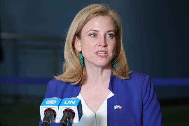 June 3, 2026, New York, New York, USA: AustriaÃ¢â‚¬â ¢s Federal Minister for European and International Affairs BEATE MEINL-REISINGER speaks to reporters at the General Assembly stakeout after Austria was elected to a non-permanent seat on the UN Security Council for the 2027Ã¢â‚¬2028 term inside the General Assembly Hall at UNHQ New York USA - ZUMAo116 20260603_znp_o116_003 Copyright: xBiancaxOterox