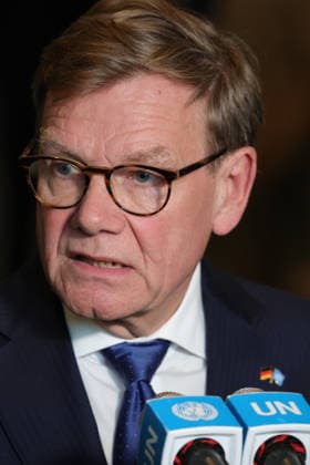 June 3, 2026, New York, New York, USA: GermanyÃ¢â‚¬â ¢s Federal Minister for Foreign Affairs JOHANN WADEPHUL speaks to reporters at the General Assembly stakeout after Germany lost its bid for a non-permanent seat on the UN Security Council for the 2027Ã¢â‚¬2028 term, with Austria and Portugal elected from the Western European and Others Group, at UNHQ. New York USA - ZUMAo116 20260603_znp_o116_015 Copyright: xBiancaxOterox