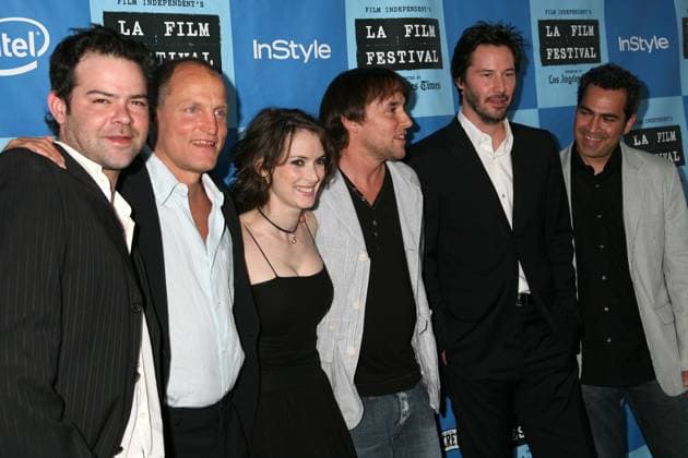 LA Film Festival Screening of A Scanner Darkly June 29, 2006 - Los Angeles, CA, U.S. - 29 June 2006 - Los Angeles, California. Rory Cochrane, Woody Harrelson, Winona Ryder, Richard Linklater, Keanu Reeves, Rich Raddon and Tommy Pallotta. 2006 LA Film Festival Screening of A Scanner Darkly at the John Anson Ford Amphitheatre. Photo Credit: Byron Purvis AdMedia Copyright: xByronxPurvisx