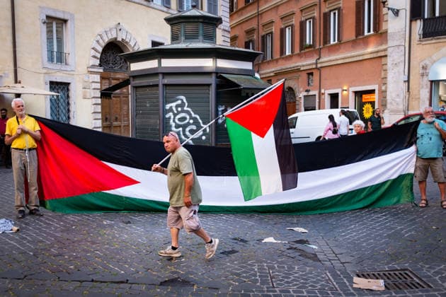 June 3, 2026, Rome, Rm, Italy: Activists gather near Montecitorio, the Chamber of Deputies, to tell the Italian government: no more complicity with Israel, no more silence in the face of human rights violations and no more trade and military agreements. Rome Italy  - ZUMAg256 20260603_znp_g256_002 Copyright: xMarcoxDixGianvitox