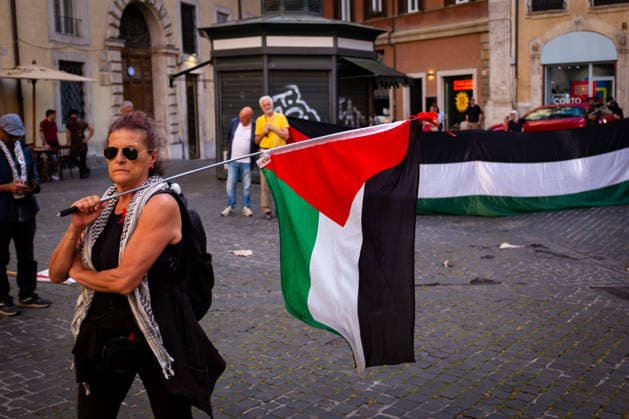 June 3, 2026, Rome, Rm, Italy: Activists gather near Montecitorio, the Chamber of Deputies, to tell the Italian government: no more complicity with Israel, no more silence in the face of human rights violations and no more trade and military agreements. Rome Italy  - ZUMAg256 20260603_znp_g256_006 Copyright: xMarcoxDixGianvitox