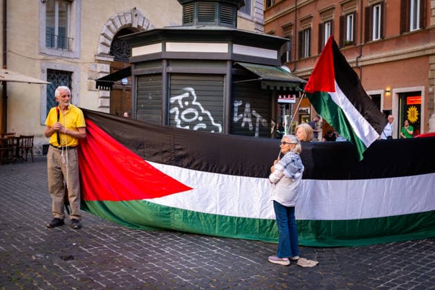 June 3, 2026, Rome, Rm, Italy: Activists gather near Montecitorio, the Chamber of Deputies, to tell the Italian government: no more complicity with Israel, no more silence in the face of human rights violations and no more trade and military agreements. Rome Italy  - ZUMAg256 20260603_znp_g256_008 Copyright: xMarcoxDixGianvitox