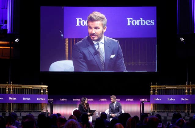 Editor-at-Large & Founder, Iconoclast.Forbes Maneet Ahuja speaks with Partner, Authentic Brands Group and Co-Owner, Inter Miami CF Sir David Beckham at the 2025 Forbes Iconoclast Summit on Wednesday, June 3, 2026 at Gotham Hall in New York City.  NYP20260603131 JohnxAngelillo