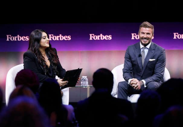 Editor-at-Large & Founder, Iconoclast.Forbes Maneet Ahuja speaks with Partner, Authentic Brands Group and Co-Owner, Inter Miami CF Sir David Beckham at the 2025 Forbes Iconoclast Summit on Wednesday, June 3, 2026 at Gotham Hall in New York City.  NYP20260603132 JohnxAngelillo
