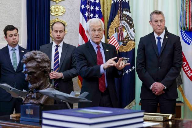 US President Donald J. Trump takes questions from the news media during an executive order signing ceremony Counselor to the president Peter Navarro delivers remarks during a signing ceremony in the Oval Office of the White House in Washington, DC, USA, 03 June 2026. President Trump signed executive orders on the federal workforce and immigration. WASHINGTON DISTRICT OF COLUMBIA United States  Copyright: xPool ABACAx