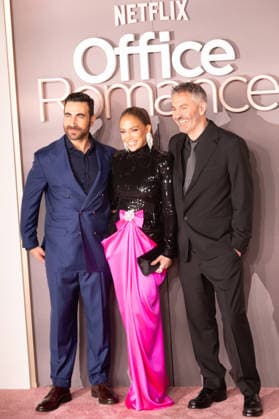 IPA85302002 - London, UK Premiere of the film Office Romance at BFI Southbank - Pictured: Brett Goldstein, Jennifer Lopez, Ol Parker (L-R)  Copyright: xCRISTINAxMASSEIx xx 85302002