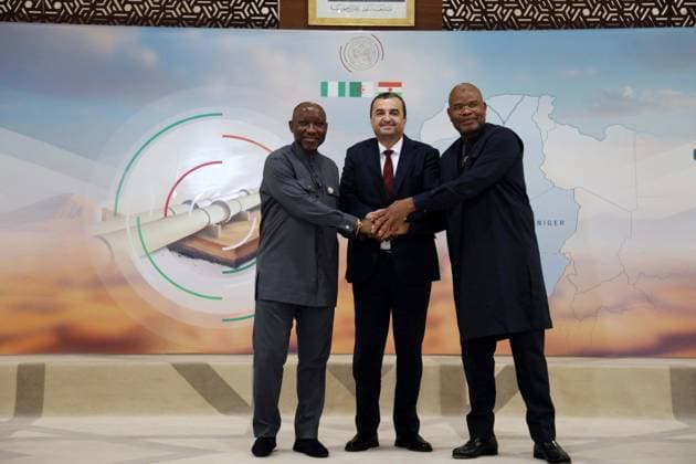 5th ministerial meeting of the TSGP trans-Saharan gas pipeline project Mohamed Arkab, Algerian Minister of Energy and Mines C , Ekperikpe Ekpo, Nigerian Minister of State for Petroleum Resources, L , Hamadou TINI, Nigerian Minister of Public Works R , at the 5th ministerial meeting of the steering committee for the trans-Saharan gas pipeline project between Algeria, Nigeria and Niger in Algiers, Algeria on June 03, 2026, the meeting will address the conclusions of the 4th ministerial meeting of the TSGP Steering Committee, which was sanctioned by the signing of a memorandum of understanding between the three countries Photo By Billel Bensalem APP Alger Algeria Copyright: xAlgÃ riexPressexPhotosxAPPxBillelxBensalemx xAPPx IMG_3671
