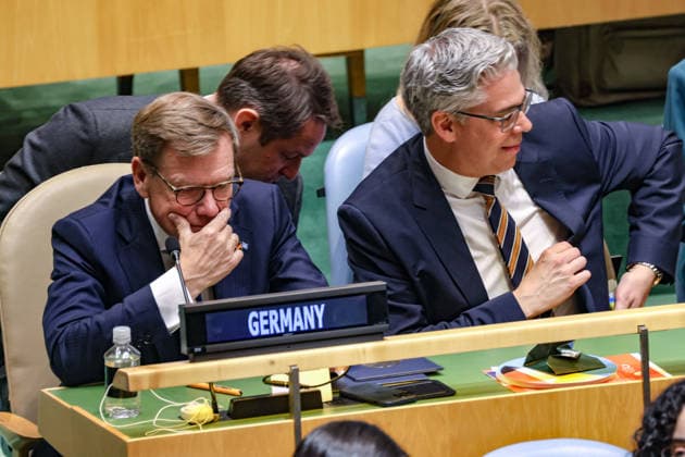 June 3, 2026, New York, New York, USA: GermanyÃ¢â‚¬â ¢s Federal Minister for Foreign Affairs JOHANN WADEPHUL sits in comtemplation with GermanyÃ¢â‚¬â ¢s Permanent Representative to the UN RICKLEF BEUTIN before the vote for non-permanent seats on the UN Security Council for the 2027Ã¢â‚¬2028 term in the General Assembly Hall at UNHQ New York USA - ZUMAo116 20260603_znp_o116_057 Copyright: xBiancaxOterox