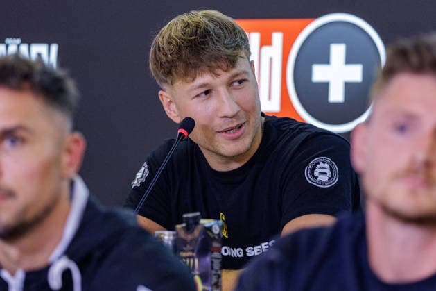03.06.2026. Leverkusen. Oliver Ginkel auf der Pressekonferenz im Vorfeld zum Fame Fighting, das große Promibox-Event von BILD und Eugen Lopez am 06.06.2026 in der Leverkusener Ostermann Arena. Zum ersten Mal in Kooperation mit dem britischen Pendant Misfits Boxing und dem internationalen Medienpartner The Sun. Leverkusen Ostermann Arena Nordrhein-Westfalen Deutschland *** 03 06 2026 Leverkusen Oliver Ginkel at the press conference in the run-up to Fame Fighting, the big celebrity boxing event organized by BILD and Eugen Lopez on 06 06 2026 in the Ostermann Arena in Leverkusen For the first time in cooperation with the British counterpart Misfits Boxing and the international media partner The Sun Leverkusen Ostermann Arena North Rhine-Westp