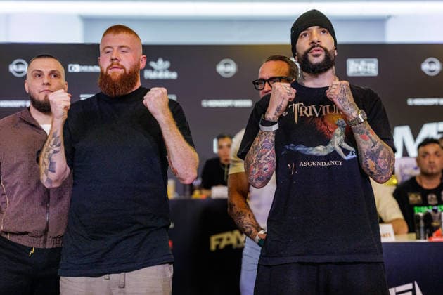 03.06.2026. Leverkusen. Michael Doleys (MckyTV) vs. Thomas Oliveira (FaZe Temperrr) auf der Pressekonferenz im Vorfeld zum Fame Fighting, das große Promibox-Event von BILD und Eugen Lopez am 06.06.2026 in der Leverkusener Ostermann Arena. Zum ersten Mal in Kooperation mit dem britischen Pendant Misfits Boxing und dem internationalen Medienpartner The Sun. Leverkusen Ostermann Arena Nordrhein-Westfalen Deutschland *** 03 06 2026 Leverkusen Michael Doleys MckyTV vs Thomas Oliveira FaZe Temperrr at the press conference in the run-up to Fame Fighting, the big celebrity boxing event by BILD and Eugen Lopez on 06 06 2026 in the Ostermann Arena in Leverkusen For the first time in cooperation with the British counterpart Misfits Boxing and the int