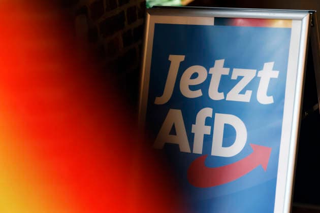 Ein Aufsteller der AfD zu sehen auf der Großveranstaltung Zukunft NRW- Zukunft AFD! des AFD-Kreisverband Düren auf Schloss Burgau. (Themenbild, Symbolbild) Düren, 03.06.2026 NRW Deutschland *** An AfD stand-up display at the major event Zukunft NRW Zukunft AFD organized by the AFD district association in Düren at Burgau Castle Themed image, symbolic image Düren, 03 06 2026 NRW Germany Copyright: xChristophxHardtx
