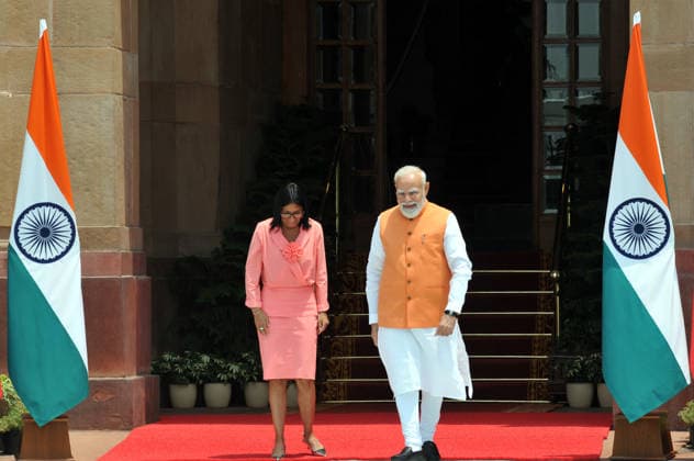 June 4, 2026, New Delhi, Delhi, India: Indian Prime minister Narendra Modi with Ms. Delcy Rodriguez, Acting President of The Bolivarian Republic of Venezuela on her officially five day visit to india, on 04 June 2026 at Hyderabad House, in New Delhi on Thursday, , India New Delhi India - ZUMAb226 20260604_zip_b226_002 Copyright: xRavixBatrax
