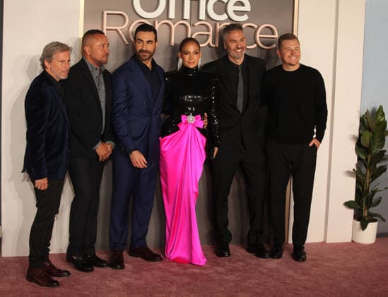 Office Romance premiere London, UK. Aaron Ryder, Jason Young, Brett Goldstein, Jennifer Lopez, Ol Parker and Andrew Swett at Office Romance premiere. BFI. 3rd June 2026. LMK11-S030626-001 Steve Bealing Landmark Media 