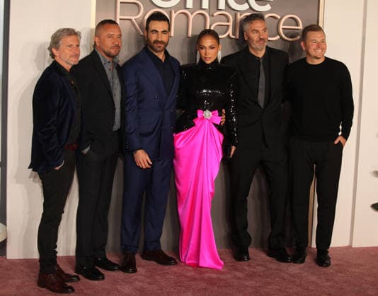 Office Romance premiere London, UK. Aaron Ryder, Jason Young, Brett Goldstein, Jennifer Lopez, Ol Parker and Andrew Swett at Office Romance premiere. BFI. 3rd June 2026. LMK11-S030626-001 Steve Bealing Landmark Media 