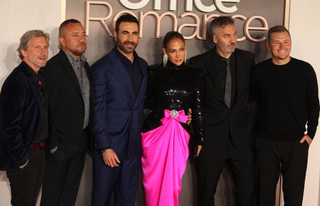 Office Romance premiere London, UK. Aaron Ryder, Jason Young, Brett Goldstein, Jennifer Lopez, Ol Parker and Andrew Swett at Office Romance premiere. BFI. 3rd June 2026. LMK11-S030626-001 Steve Bealing Landmark Media 
