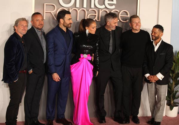 Office Romance premiere London, UK. Aaron Ryder, Jason Young, Brett Goldstein, Jennifer Lopez, Ol Parker, Andrew Swett and Benny Medina at Office Romance premiere. BFI. 3rd June 2026. LMK11-S030626-001 Steve Bealing Landmark Media 