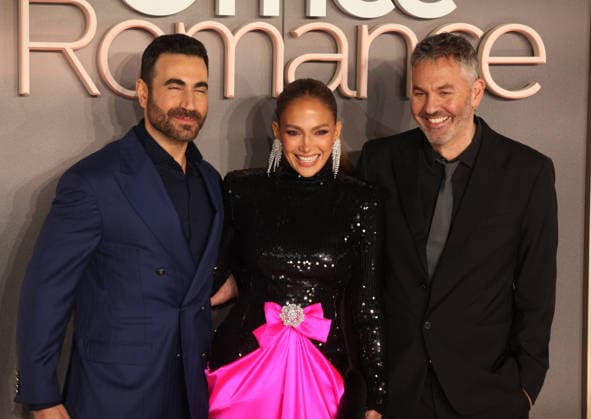 Office Romance premiere London, UK. Brett Goldstein, Jennifer Lopez and Ol Parker at Office Romance premiere. BFI. 3rd June 2026. LMK11-S030626-001 Steve Bealing Landmark Media 