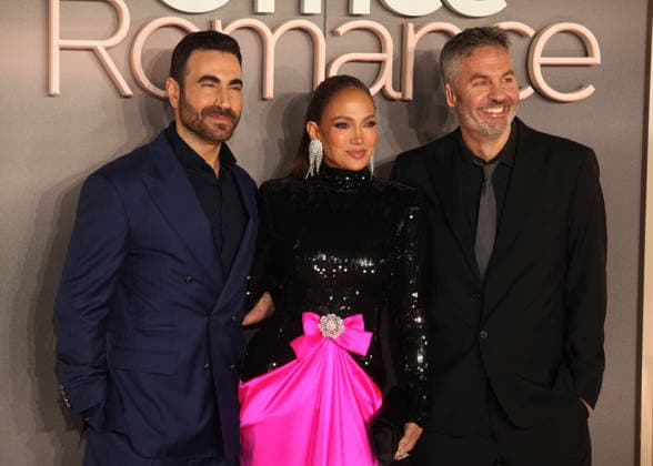 Office Romance premiere London, UK. Brett Goldstein, Jennifer Lopez and Ol Parker at Office Romance premiere. BFI. 3rd June 2026. LMK11-S030626-001 Steve Bealing Landmark Media 