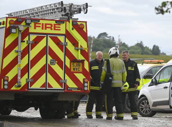 Royal Navy Helicopter Crash Devon 3rd June 2026. Three Royal Navy crew members died when their helicopter crashed into a field in Devon. They were taking part in a training exercise in the Royal Navy Merlin Mk4 when it crashed at Sourton Down, near Okehampton, Devon. Pictured: the crash site with Royal Navy personnel and emergency services in attendance.  Copyright: xWaynexperryx NINTCHDBPICT001085762901