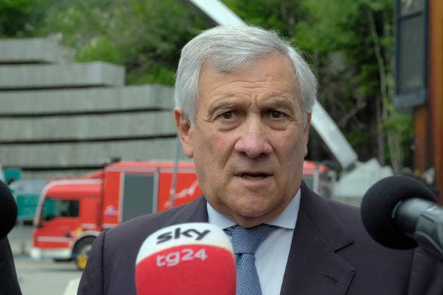 IPA85316395 - Autonomous Region Valle d Aosta Minister of Foreign Affairs and International Cooperation Antonio Tajani at the Mont Blanc Tunnel for a press pointwith Valled Aosta President Renzo Testolin and Piedmont Region President Alberto Cirio  Copyright: xCOSTANTINOxSERGIx xCostantinoxSergix 85316395
