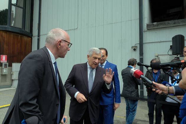 IPA85316398 - Autonomous Region Valle d Aosta Minister of Foreign Affairs and International Cooperation Antonio Tajani at the Mont Blanc Tunnel for a press pointwith Valled Aosta President Renzo Testolin and Piedmont Region President Alberto Cirio  Copyright: xCOSTANTINOxSERGIx xCostantinoxSergix 85316398