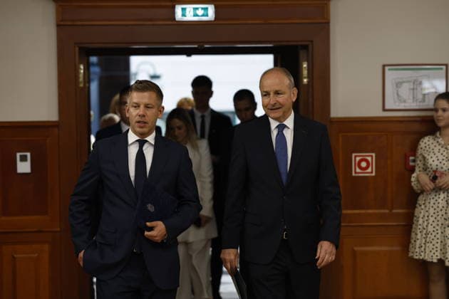 Peter Magyar - Micheal Martin meeting in Budapest BUDAPEST, HUNGARY - JUNE 04: Hungary s Prime Minister Peter Magyar (L) and Ireland s Prime Minister Micheal Martin arrive for a press conference at the foreign ministry in Budapest, Hungary, on June 4, 2026. Arpad Kurucz Anadolu Budapest Hungary. Editorial use only. Please get in touch for any other usage.  Copyright: x2026xAnadoluxArpadxKuruczx