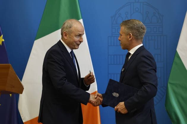 Peter Magyar - Micheal Martin meeting in Budapest BUDAPEST, HUNGARY - JUNE 04: Hungary s Prime Minister Peter Magyar (R) and Ireland s Prime Minister Micheal Martin (L) hold a joint press conference at the foreign ministry in Budapest, Hungary, on June 4, 2026. Arpad Kurucz Anadolu Budapest Hungary. Editorial use only. Please get in touch for any other usage.  Copyright: x2026xAnadoluxArpadxKuruczx