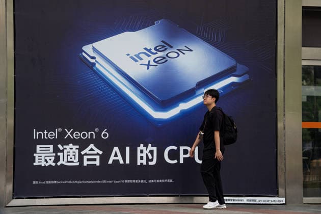 TAIWAN-COMPUTEX A man walks pass a billboard showing an Intel Xeon 6 CPU in Taipei, Taiwan, June 4, 2026. NEXPHER Vernon Yuen TAIPEI