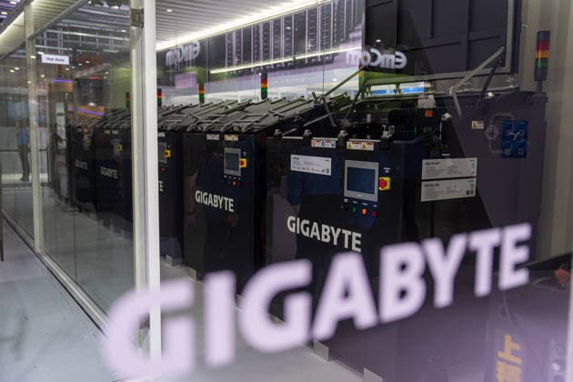 TAIWAN-COMPUTEX A general view showing machines on display at the GIGABYTE booth at Computex 2026 in Taipei, Taiwan, June 4, 2026. NEXPHER Vernon Yuen TAIPEI