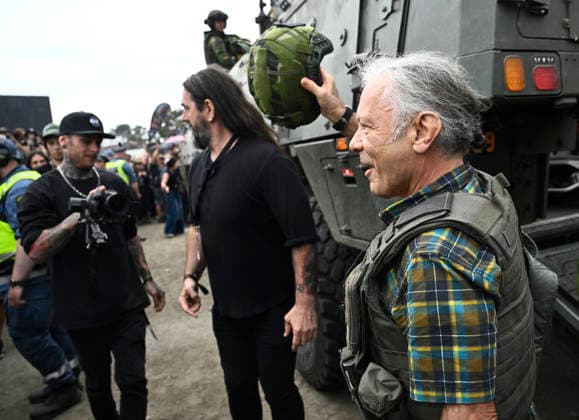 Bruce Dickinson from Iron Maiden appears in a combat vehicle at the festival grounds during Sweden Rock Festival outside Sölvesborg, Sweden 3 June 2026. SÖLVESBORG SWEDEN x10080x *** Bruce Dickinson from Iron Maiden appears in a combat vehicle at the festival grounds during Sweden Rock Festival outside Sölvesborg, Sweden June 3, 2026 SÖLVESBORG SWEDEN x10080x  Copyright: xFredrikxSandberg TTx SWEDEN ROCK FESTIVAL 2026 RdZ06J6tJ0c