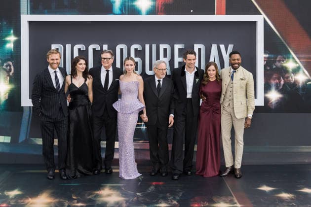 Disclosure Day UK Premiere in London LONDON, UNITED KINGDOM - JUNE 04: Wyatt Russell, Eve Hewson, Colin Firth, Emily Blunt, Steven Spielberg, Josh O’Connor, Kristie Macosko Krieger and Colman Domingo attend the UK premiere of Disclosure Day at Cineworld Leicester Square in London, United Kingdom on June 04, 2026. Wiktor Szymanowicz Anadolu London United Kingdom. Editorial use only. Please get in touch for any other usage.  Copyright: x2026xAnadoluxWiktorxSzymanowiczx