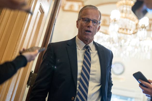 Senate Votes on Reconciliation WASHINGTON, DC - JUNE 4: Senate Majority Leader John Thune (R-SD) speaks to reporters as the Senate votes on amendments to a reconciliation package, at the U.S. Capitol in Washington, DC on June 4, 2026. Nathan Posner Anadolu Washington D.C. United States. Editorial use only. Please get in touch for any other usage.  Copyright: x2026xAnadoluxNathanxPosnerx