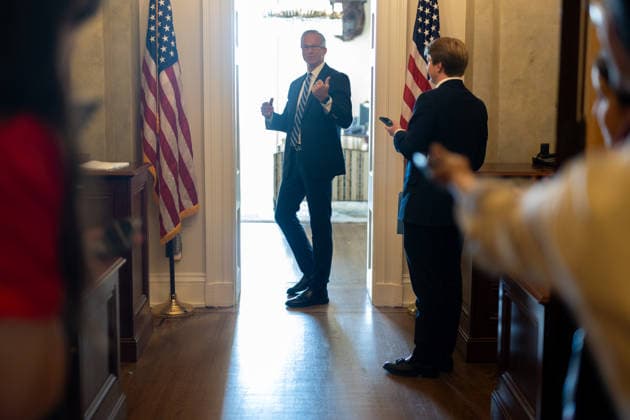 Senate Votes on Reconciliation WASHINGTON, DC - JUNE 4: Senate Majority Leader John Thune (R-SD) speaks to reporters as the Senate votes on amendments to a reconciliation package, at the U.S. Capitol in Washington, DC on June 4, 2026. Nathan Posner Anadolu Washington D.C. United States. Editorial use only. Please get in touch for any other usage.  Copyright: x2026xAnadoluxNathanxPosnerx