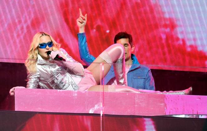 June 4, 2026, New York, New York, USA: Singer icon MADONNA performs a surprise pop up concert partnered with the app Grindr in Time Square to promote her new album Confessions ll also called Confessions on the Dance Floor - Part ll. New York USA - ZUMAk03_ 20260604_zaf_k03_014 Copyright: xNancyxKaszermanx